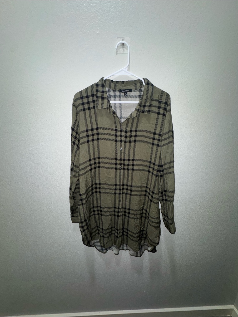 Olive Plaid Button-Front Women’s Shirt